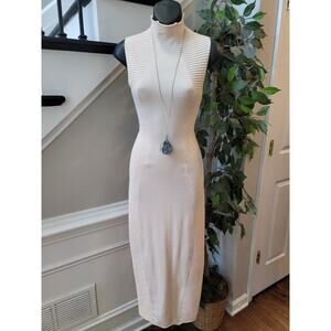 Jluxlabel Bodycon Dress Womens Medium Ivory Ribbed Knit Mock Neck Pullover Party